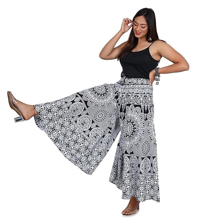 91t8WW1dCTL._SX679_ Ibutterfly Women Cotton Printed White & Black Palazzo - Image 1